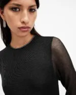 All Saints - Nora Ruched Sparkle Midi Dress - Image 2
