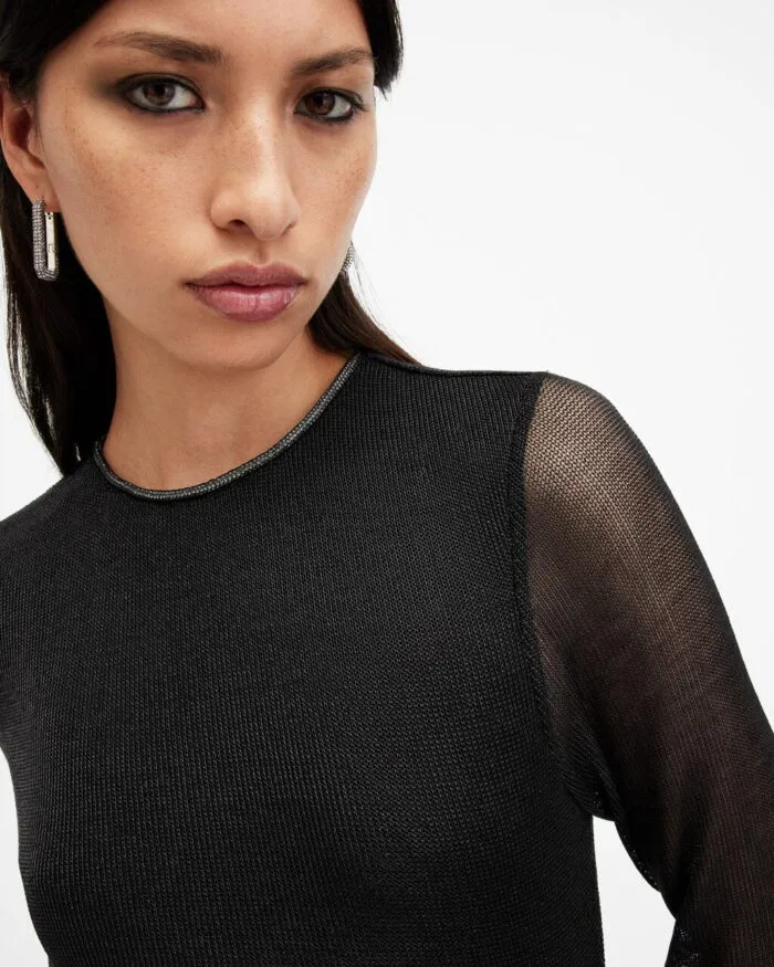 All Saints - Nora Ruched Sparkle Midi Dress - Image 2