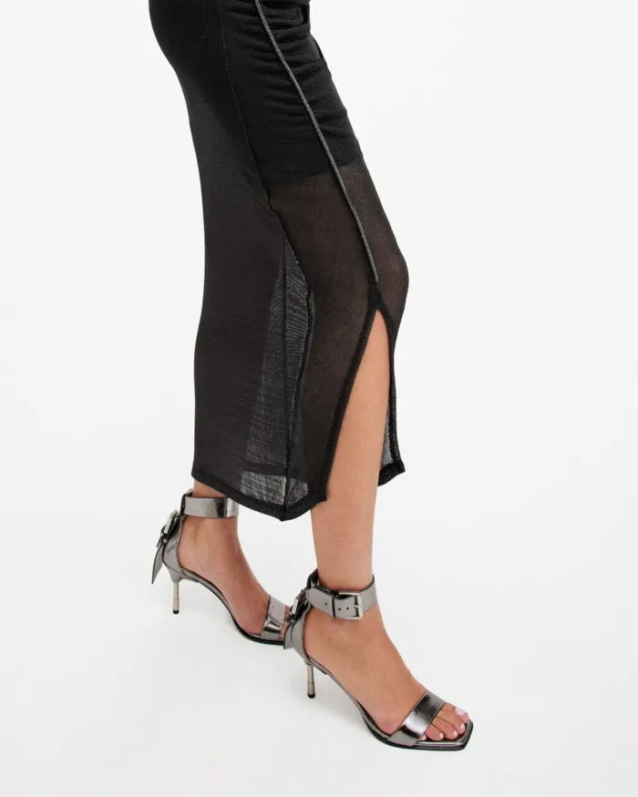 All Saints - Nora Ruched Sparkle Midi Dress - Image 4