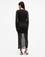 All Saints - Nora Ruched Sparkle Midi Dress - Image 6