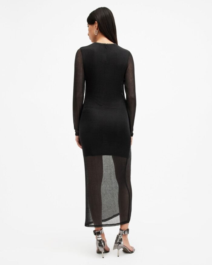 All Saints - Nora Ruched Sparkle Midi Dress - Image 6