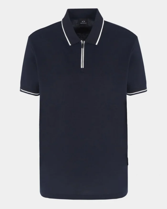 Armani Exchange Mens Contrast Tipped Zip Placket Polo Shirt - Image 3
