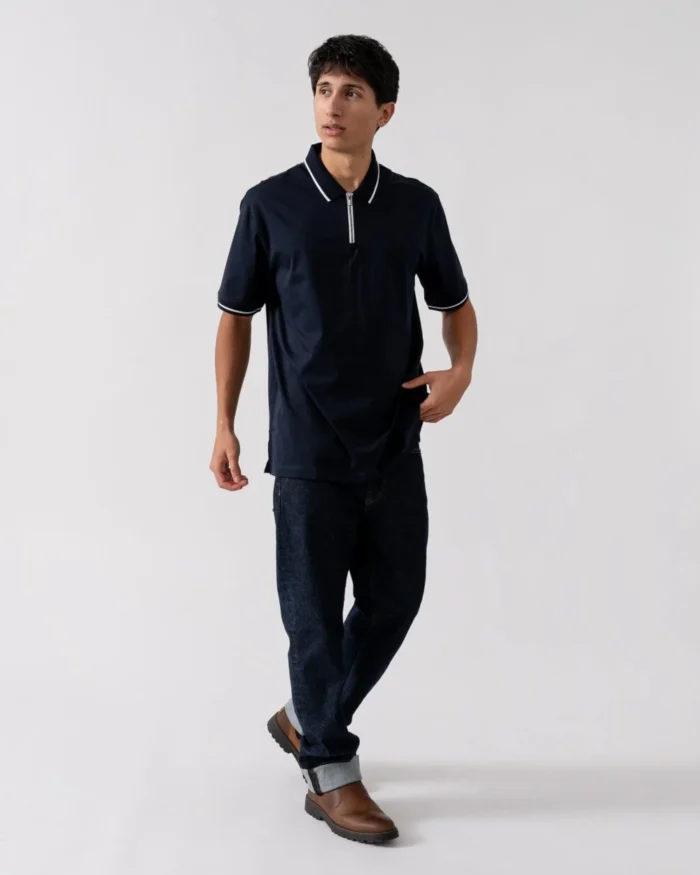 Armani Exchange Mens Contrast Tipped Zip Placket Polo Shirt - Image 5