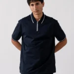 Armani Exchange Mens Contrast Tipped Zip Placket Polo Shirt