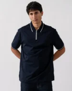 Armani Exchange Mens Contrast Tipped Zip Placket Polo Shirt