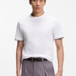 BOSS-Cotton-jersey T-shirt with signature-stripe cuffs