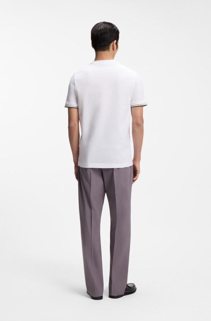 BOSS-Cotton-jersey T-shirt with signature-stripe cuffs - Image 5