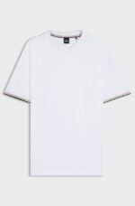 BOSS-Cotton-jersey T-shirt with signature-stripe cuffs - Image 2