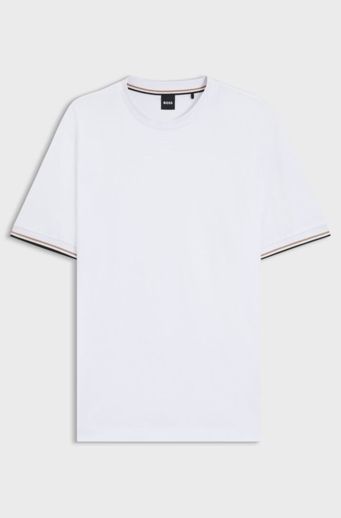 BOSS-Cotton-jersey T-shirt with signature-stripe cuffs - Image 2