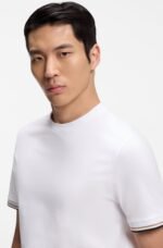 BOSS-Cotton-jersey T-shirt with signature-stripe cuffs - Image 4