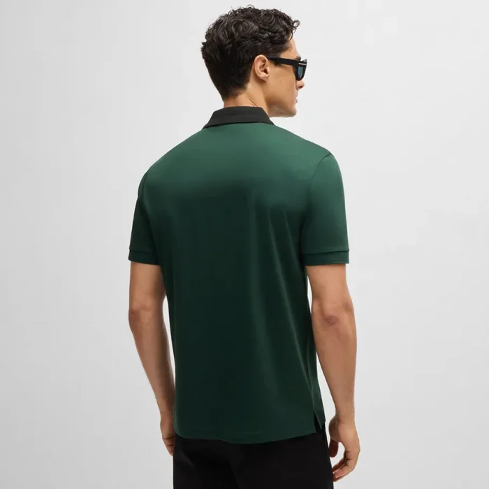 Hugo Boss Men's Polo Shirt Mercerized-cotton Slim-fit Polo Shirt With Collar Stripes 50521127 385 Blue Green - Image 6