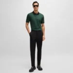Hugo Boss Men's Polo Shirt Mercerized-cotton Slim-fit Polo Shirt With Collar Stripes 50521127 385 Blue Green - Image 5