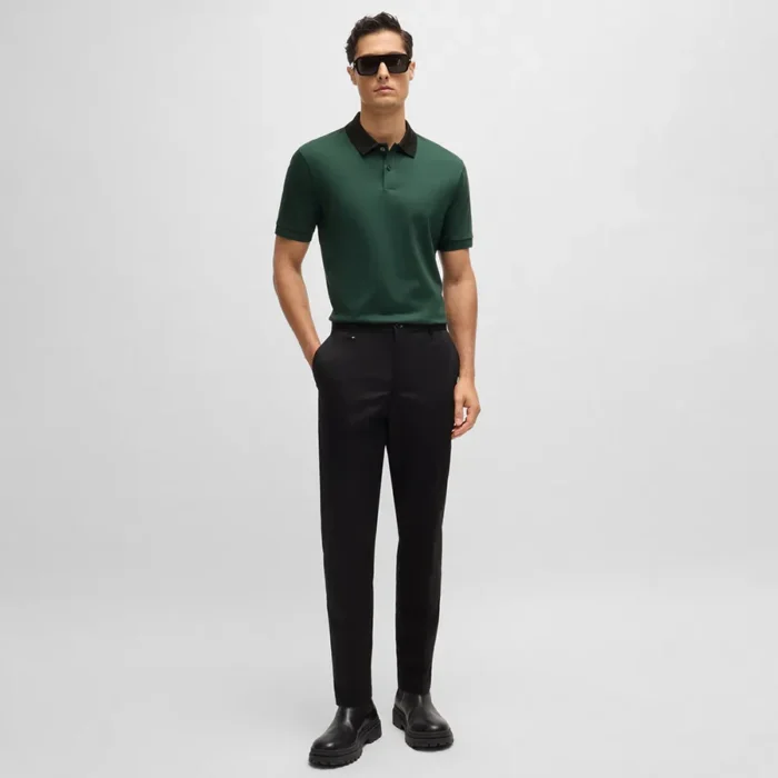 Hugo Boss Men's Polo Shirt Mercerized-cotton Slim-fit Polo Shirt With Collar Stripes 50521127 385 Blue Green - Image 5