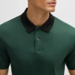 Hugo Boss Men's Polo Shirt Mercerized-cotton Slim-fit Polo Shirt With Collar Stripes 50521127 385 Blue Green - Image 4
