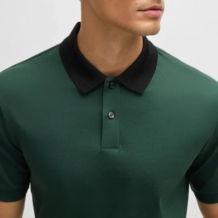 Hugo Boss Men's Polo Shirt Mercerized-cotton Slim-fit Polo Shirt With Collar Stripes 50521127 385 Blue Green - Image 4
