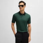 Hugo Boss Men's Polo Shirt Mercerized-cotton Slim-fit Polo Shirt With Collar Stripes 50521127 385 Blue Green - Image 3
