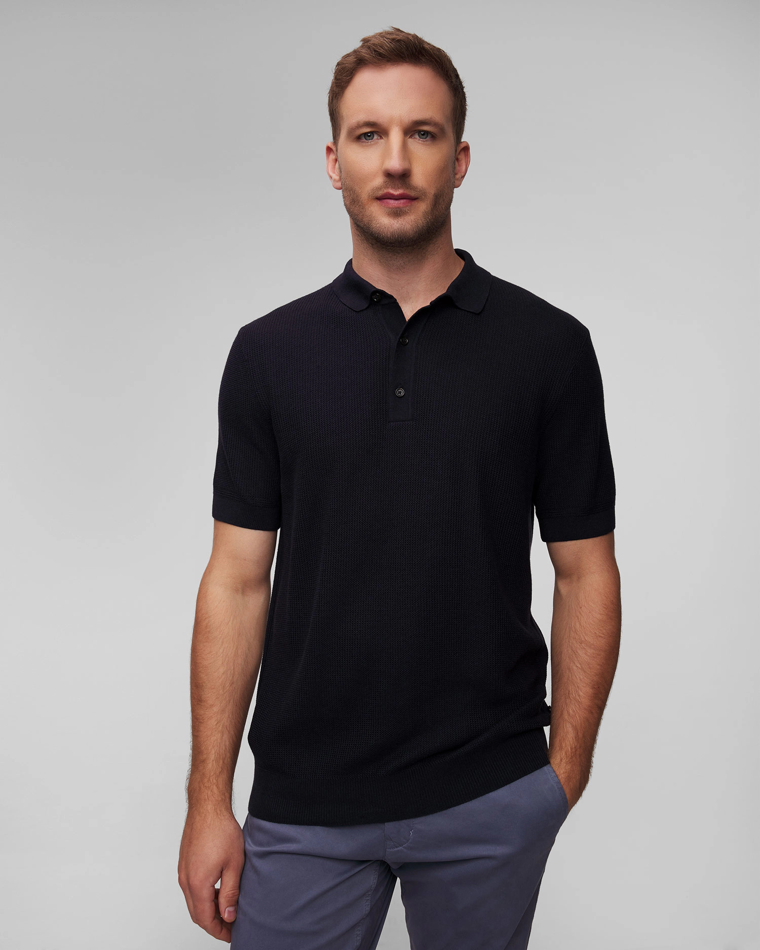 BO-T--0257 (4) BOSS-Men's navy blue jumper with short sleeves H-Daremo - Image 1