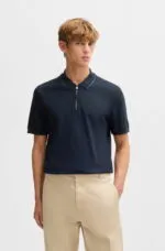 Boss Structured-cotton polo shirt with zip placket
