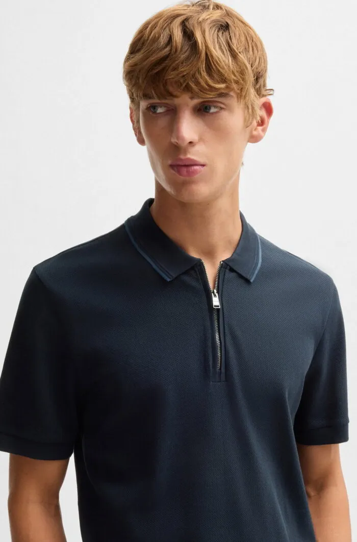 Boss Structured-cotton polo shirt with zip placket - Image 2