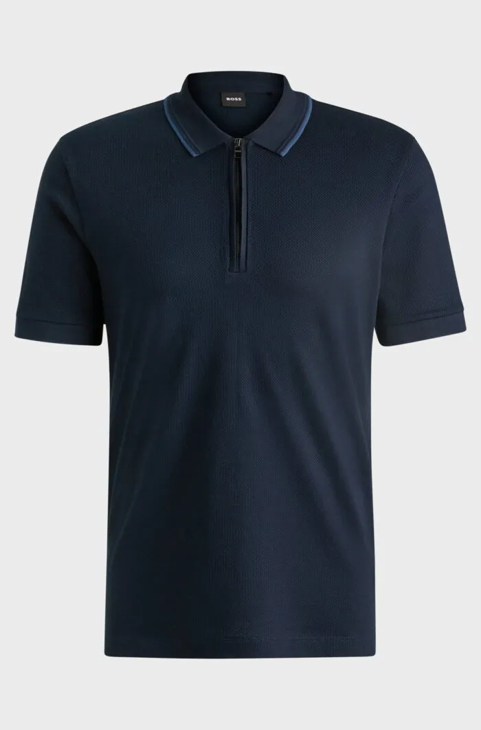 Boss Structured-cotton polo shirt with zip placket - Image 5