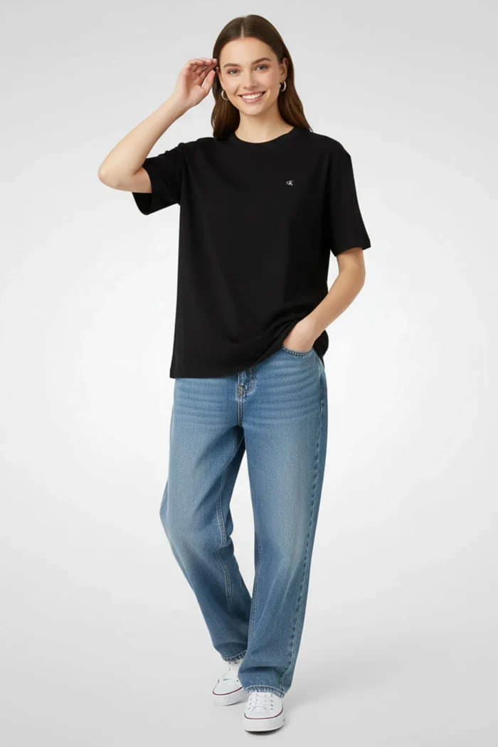 Calvin Klein - Jeans Women Crew Neck Short Sleeve Brand Logo T-Shirt, Black - Image 3