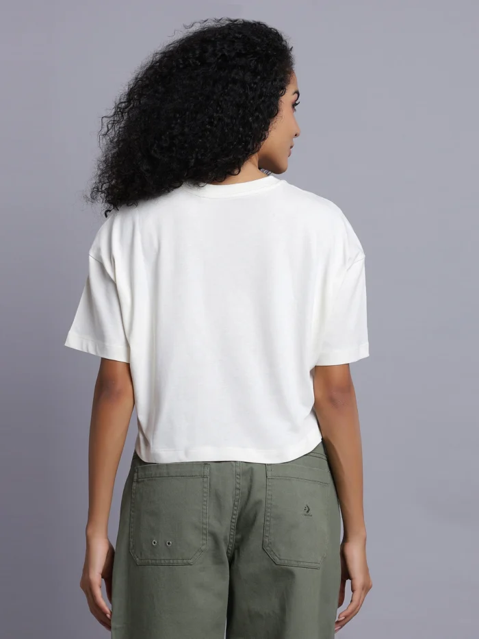 Converse Women Solid Round Neck Cotton Blend Beige T-Shirt - Image 6