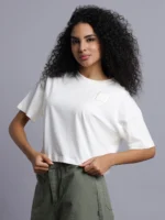 Converse Women Solid Round Neck Cotton Blend Beige T-Shirt - Image 4