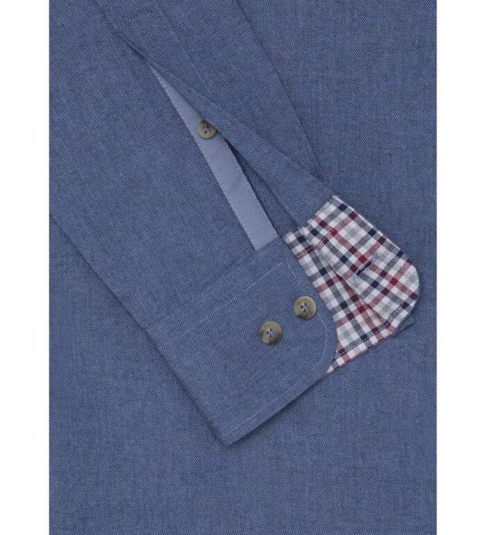 Hackett London-FLANNEL TRIM SHIRT BLUE - Image 8