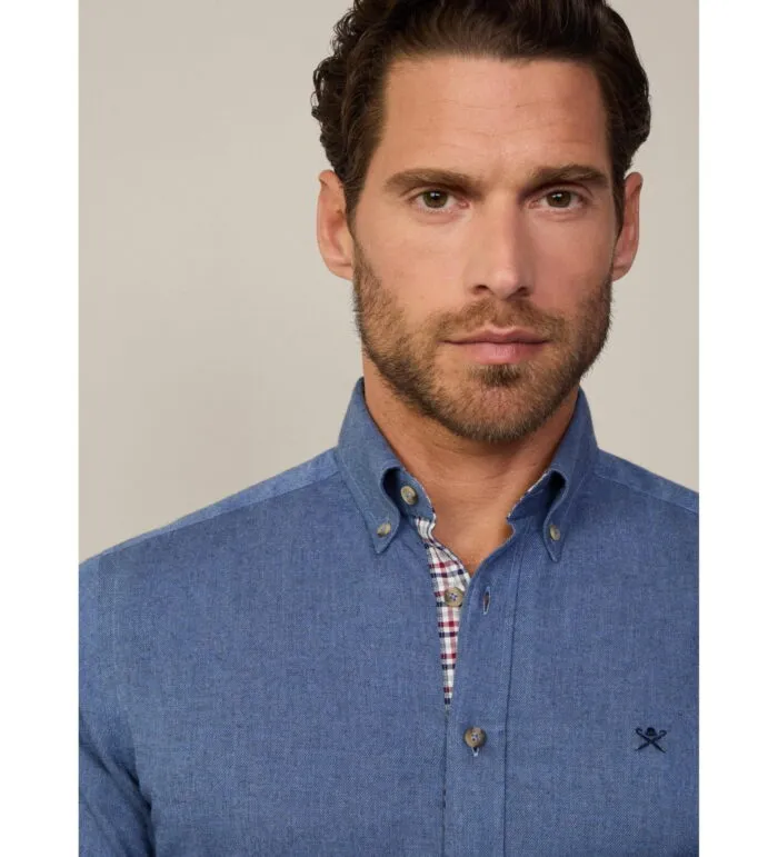 Hackett London-FLANNEL TRIM SHIRT BLUE - Image 2