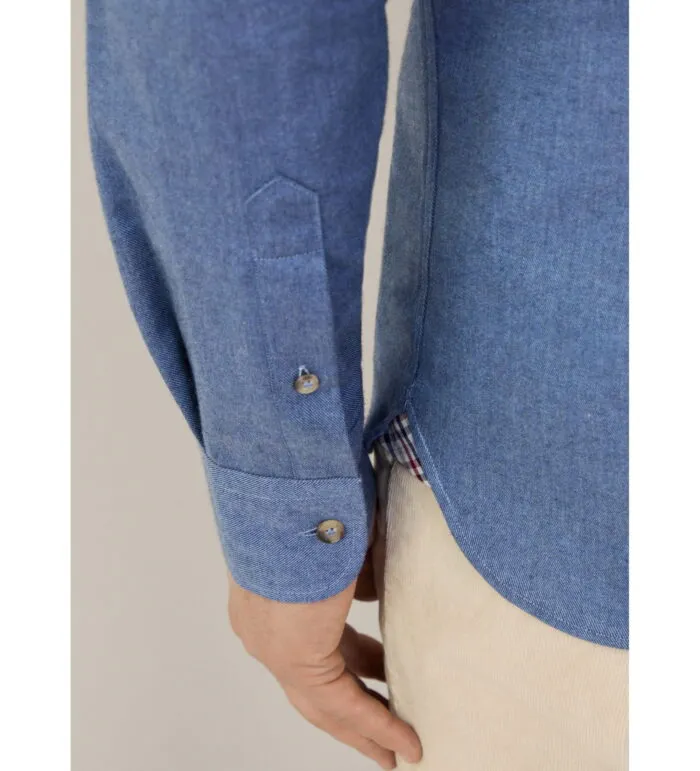 Hackett London-FLANNEL TRIM SHIRT BLUE - Image 5