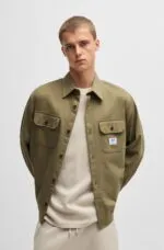 HUGO- Oversized-fit workwear shirt in cotton twill