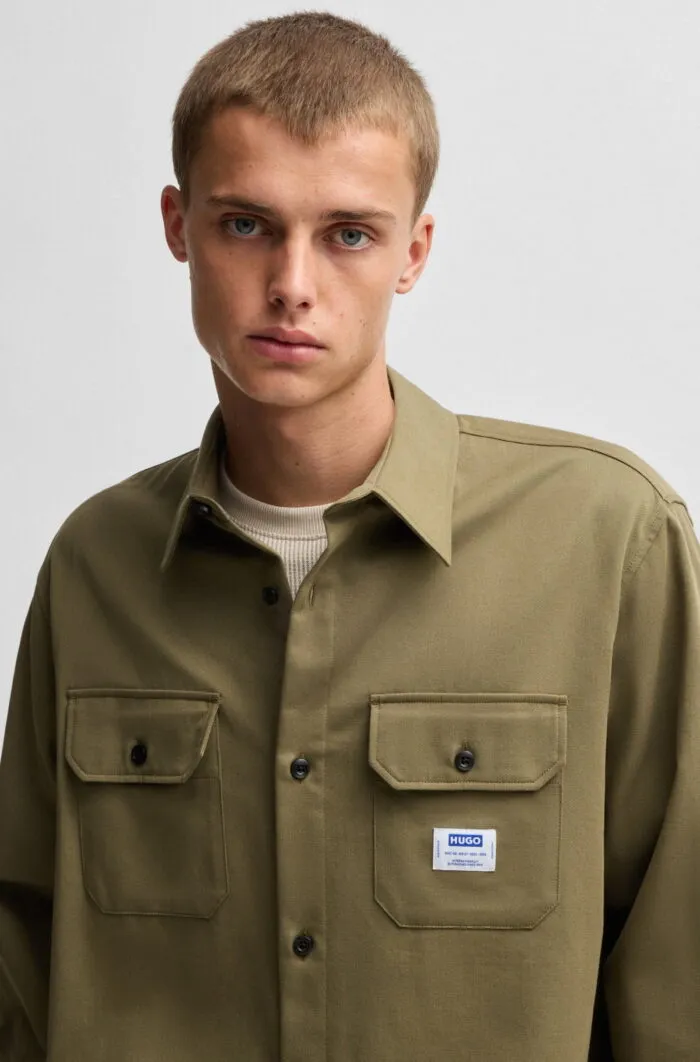 HUGO- Oversized-fit workwear shirt in cotton twill - Image 2