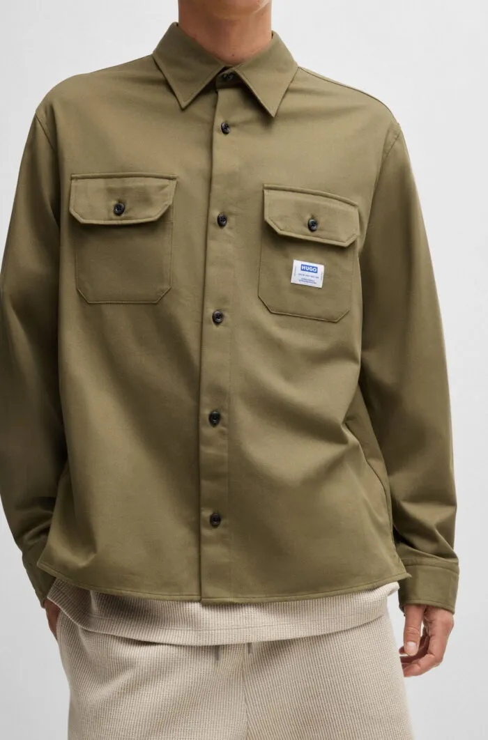 HUGO- Oversized-fit workwear shirt in cotton twill - Image 5