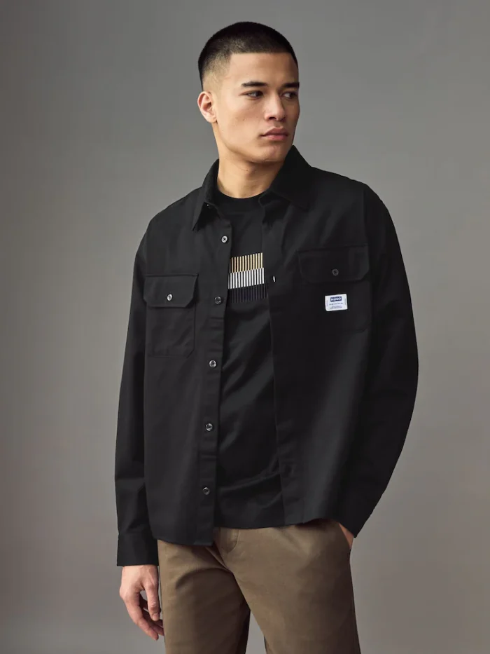 HUGO- Black Hugo Logo Label Cotton Twill Shirt - Image 4