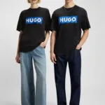 HUGO-Cotton-jersey T-shirt with blue logo print