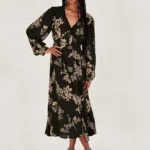 Annette Floral Midi Dress Black