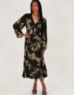 Annette Floral Midi Dress Black