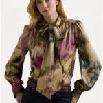 LAUREN RALPH LAUREN KLARYCE LONG SLEEVE BUTTON FRONT SHIRT