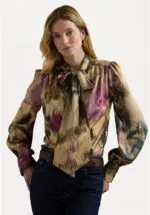 LAUREN RALPH LAUREN KLARYCE LONG SLEEVE BUTTON FRONT SHIRT