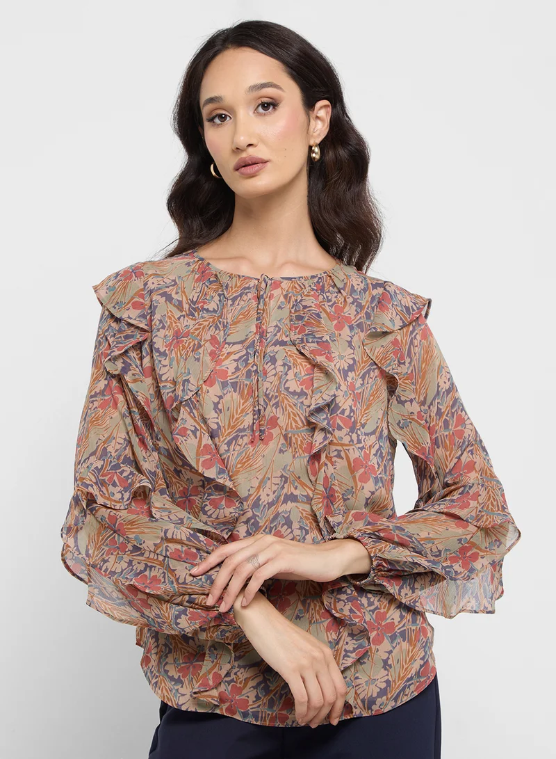 RA-BL-0161 (1) Lauren Ralph Lauren Ruffle Printed Top - Image 1