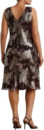 Ralph Lauren-Womens Floral Metallic Jacquard Cocktail Dress 6 Burgundy - Image 2