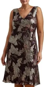 Ralph Lauren-Womens Floral Metallic Jacquard Cocktail Dress 6 Burgundy - Image 3
