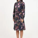 Women's Blue Midi Dress with Print