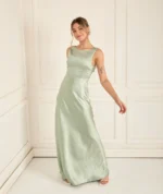 Cowl Back Satin Bridesmaid Dress - Sage - Image 4