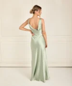Cowl Back Satin Bridesmaid Dress - Sage - Image 2