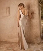 Cowl Back Satin Bridesmaid Dress - Champagne - Image 4