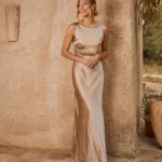Cowl Back Satin Bridesmaid Dress - Champagne
