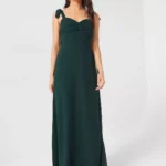 Bow Tie Shoulder Chiffon Bridesmaid Dress - Emerald - Green
