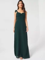 six stores-Bow Tie Shoulder Chiffon Bridesmaid Dress - Emerald - Green