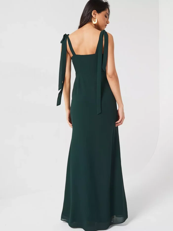 six stores-Bow Tie Shoulder Chiffon Bridesmaid Dress - Emerald - Green - Image 4